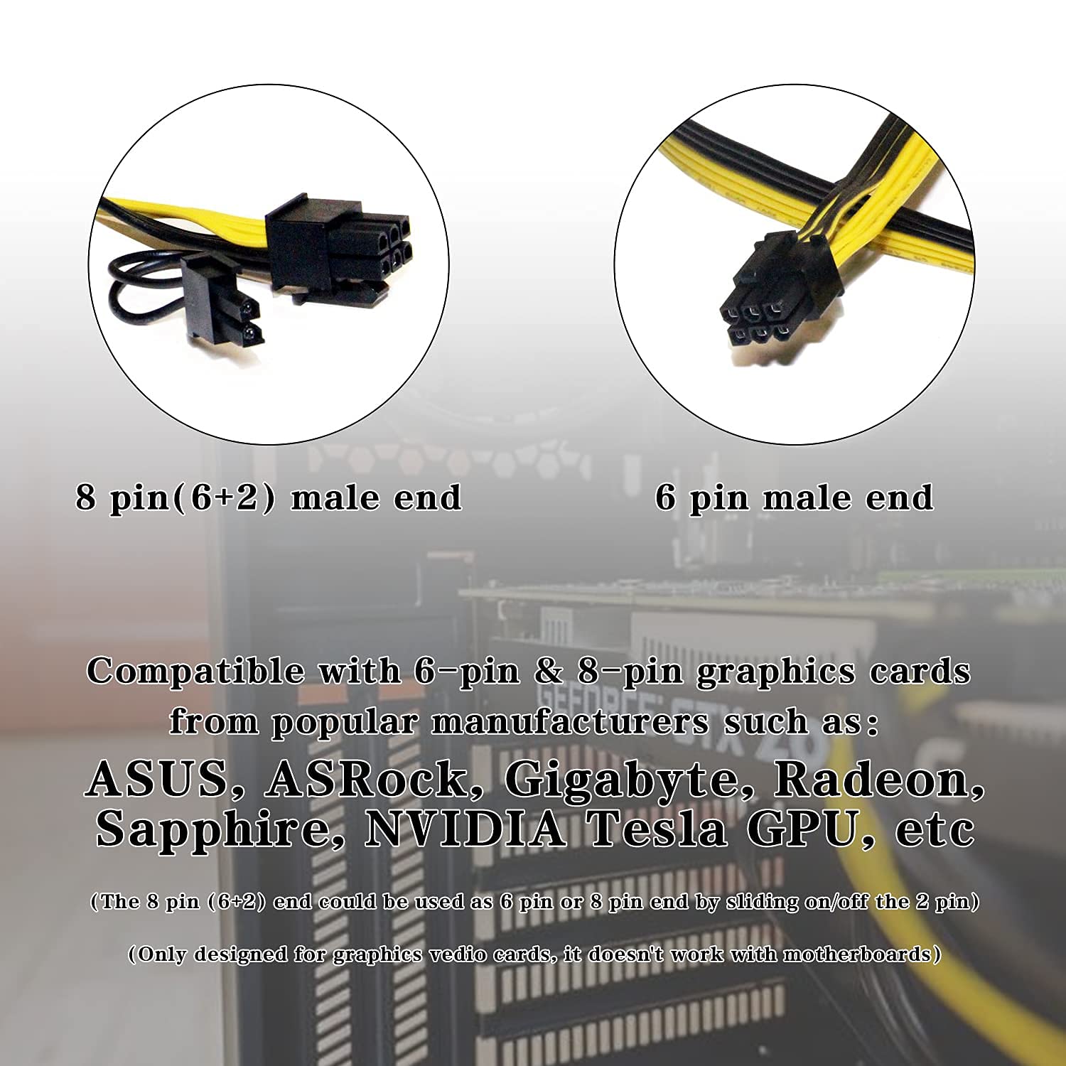 Verilux  PCIe 8 Pin Female to Dual 8 Pin (6+2) Male PCI Express Adapter Power Cable PCIE Y - Splitter Cable (6 Pack)