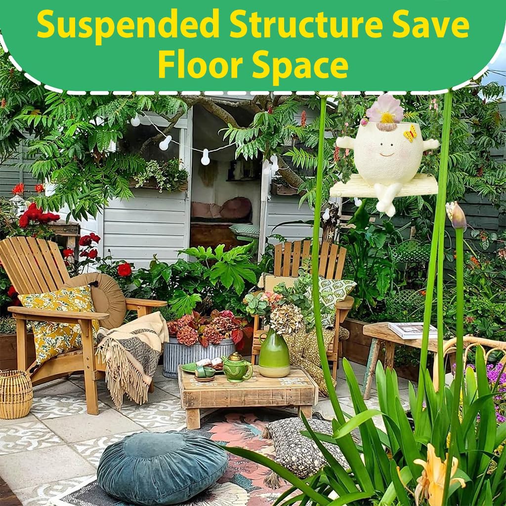 HASTHIP Swing Hanging Flower Pot for Indoor and Outdoor Plants with Eco Hemp Rope | 13.5x9x9 cm Resin Planter for Succulents and Herbs