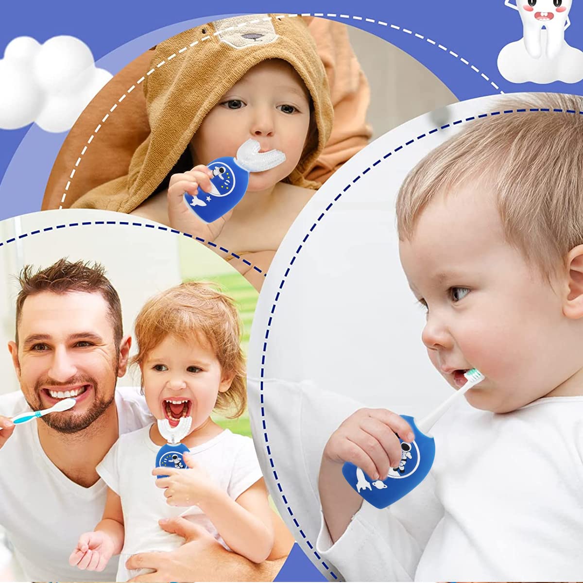 HANNEA Ultrasonic U Shape Electric Toothbrush for Kids featuring 8000–30000 vpm Vibration and Food‑Grade Silicone Brush | USB Rechargeable Waterproof Design