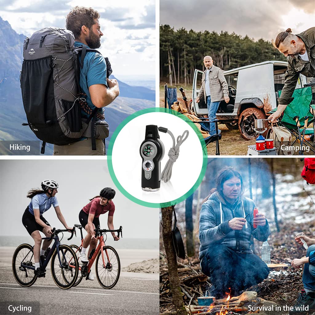 ZIBUYU 7-in-1 Emergency Survival Whistle for Camping and Hiking with Compass and Thermometer | Grey