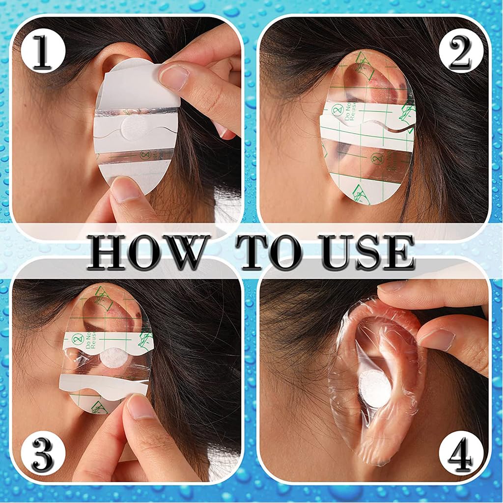 HANNEA Waterproof Ear Stickers for Shower and Swimming featuring PU Film & Sponge Plug 40pcs