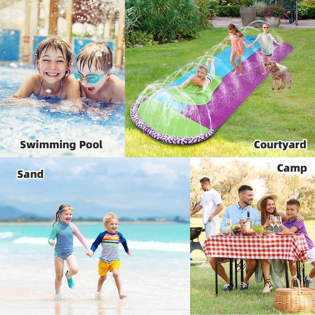 PATPAT® 15.7*4.6ft PVC Water Lane Slip Slides Kids Water Lane Slip Slides with 2 Inflatable Lane Surfing Board Outdoor Summer Water Lane Slip Slide for Garden, Backyard