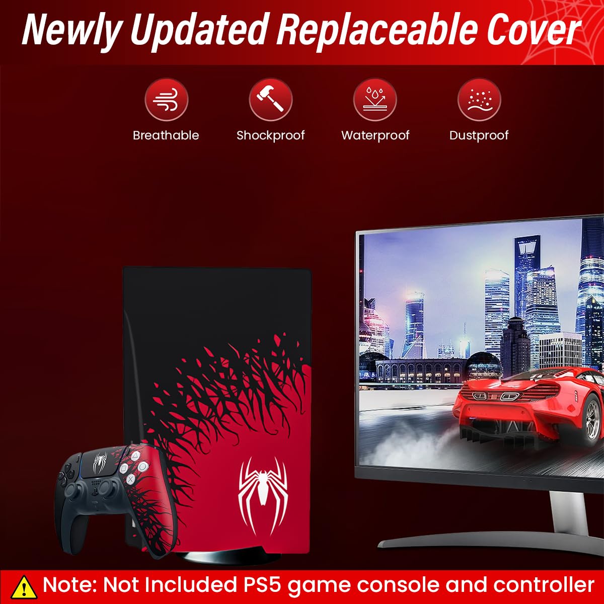 ZORBES Skin Cover Stickers for PS5 Disc Edition with Precise Fit Vinyl Matte Finish | Spider Red and Black Design