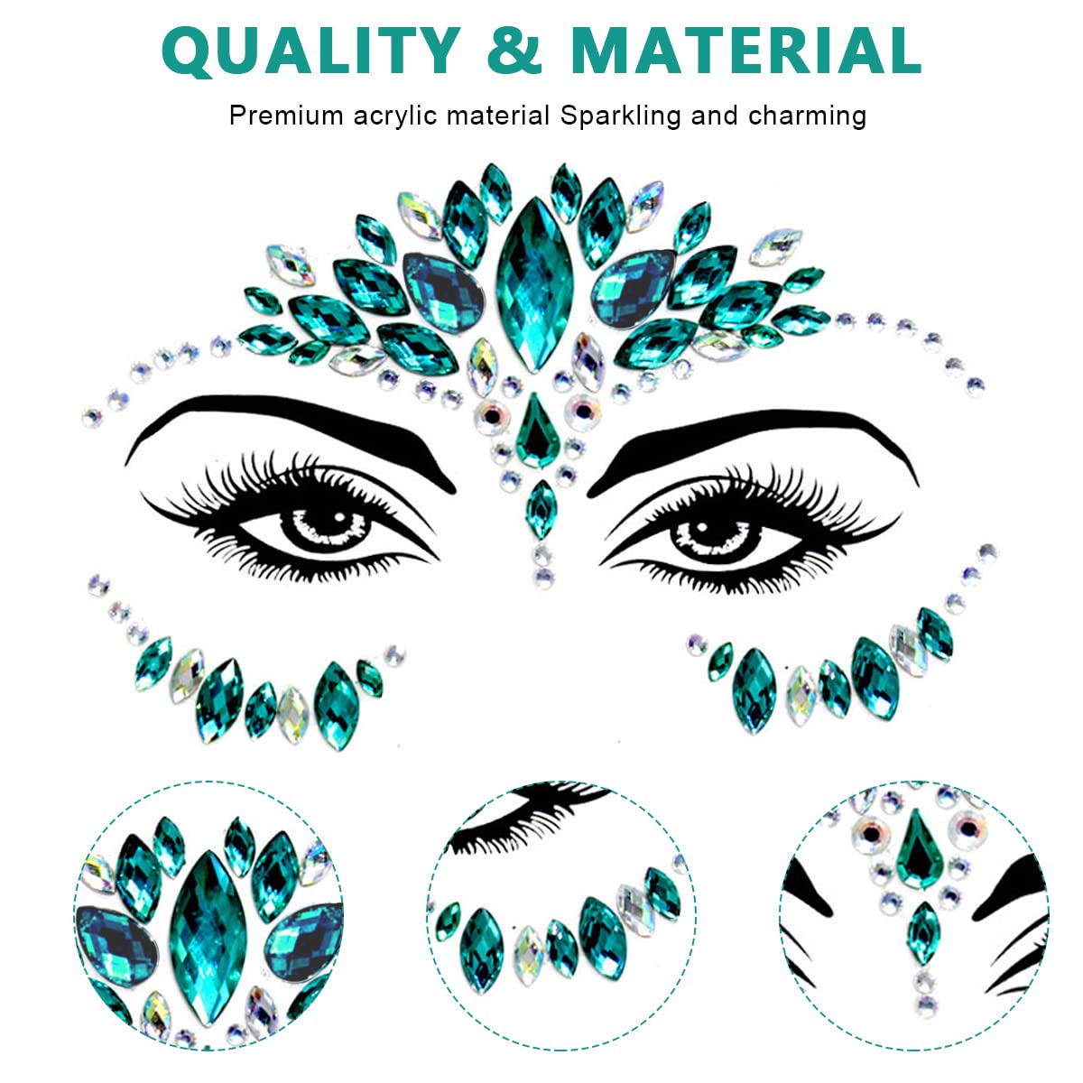 MAYCREATE Rhinestone Face Decoration Jewelry Sticker Peacock Princess Makeup Sticker for Makeup Artist Body Art Rhinestone Face Acrylic Gem Stones Temporary Stickers for Makeup, Festival, Perform