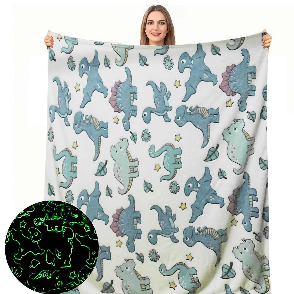 Optifit Glow in the Dark Blanket for Kids with Dinosaur Print and Soft Flannel | 50 x 60 in