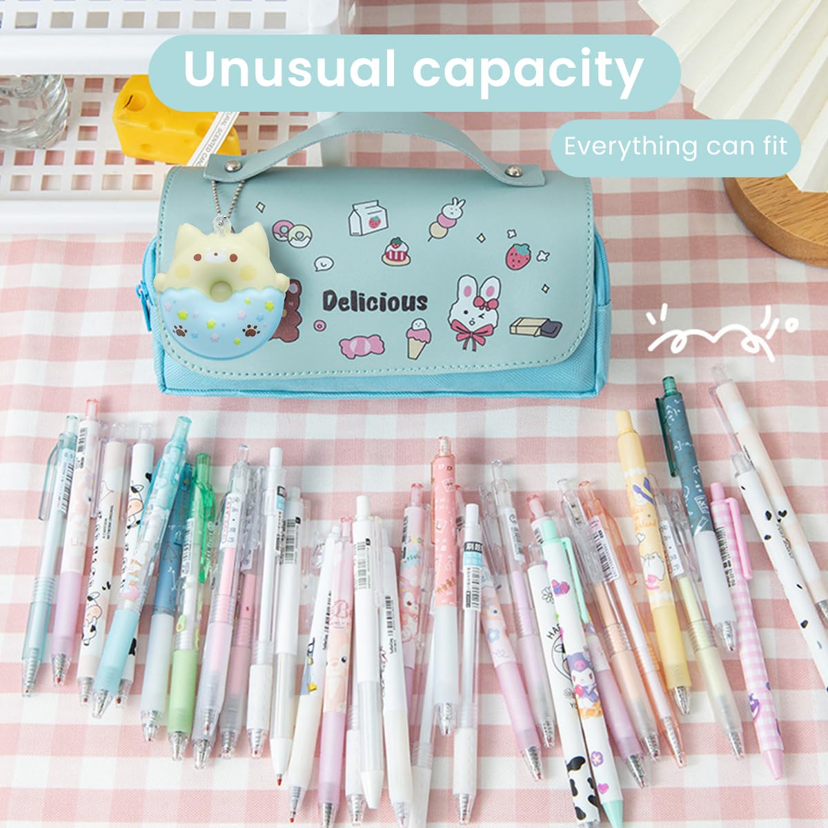 Climberty Pencil Pouch for Girls with Three Layer 21×8×10 cm Design and PU Flip Cover | Blue Canvas Case for School Supplies