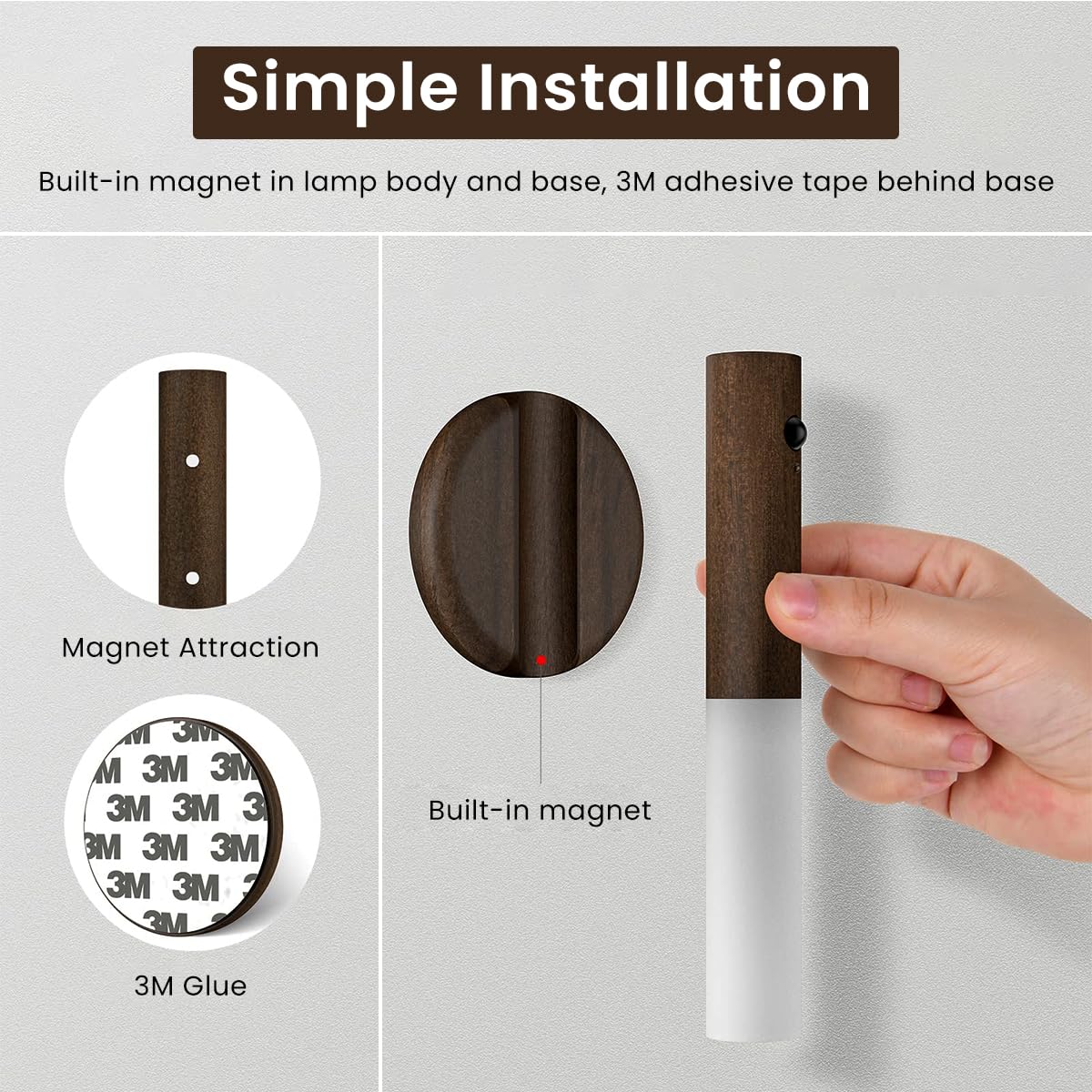 ELEPHANTBOAT USB LED Wall Light for Bedroom and Hallway with 13 ft Motion Sensor | Wooden Bar Design