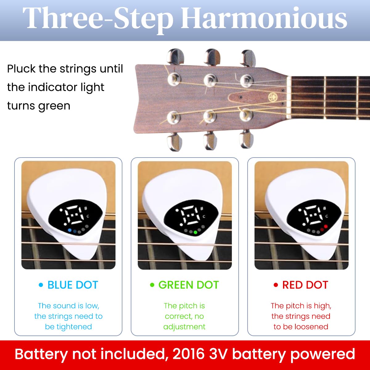 HASTHIP Chromatic Tuner for Guitar featuring 2 in 1 Pick Design and Light Indicator | Universal for String Instruments