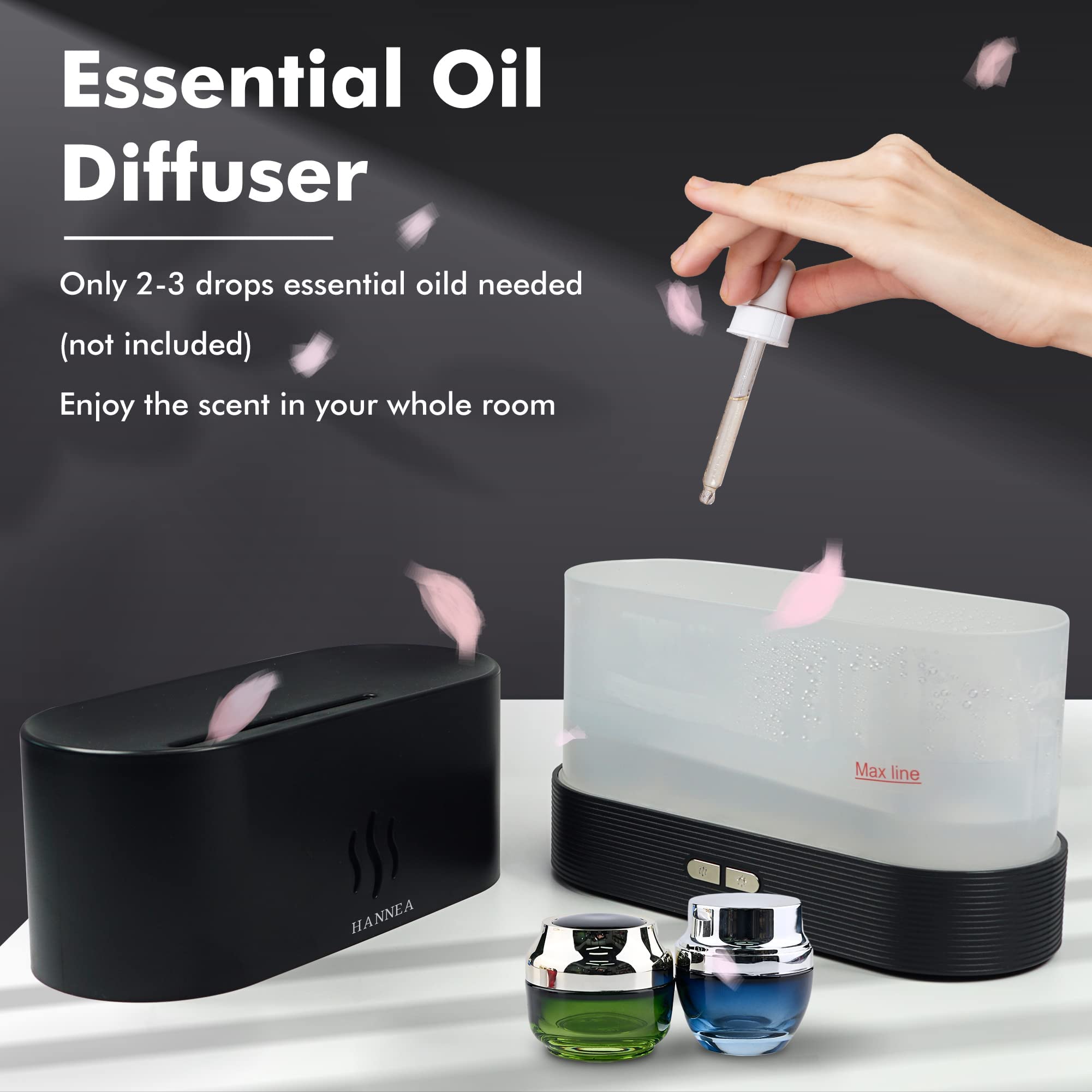 LED Oil Diffuser for Bedroom with Ultrasonic Mist and 180ml Auto Shut Off | Black Aroma Humidifier