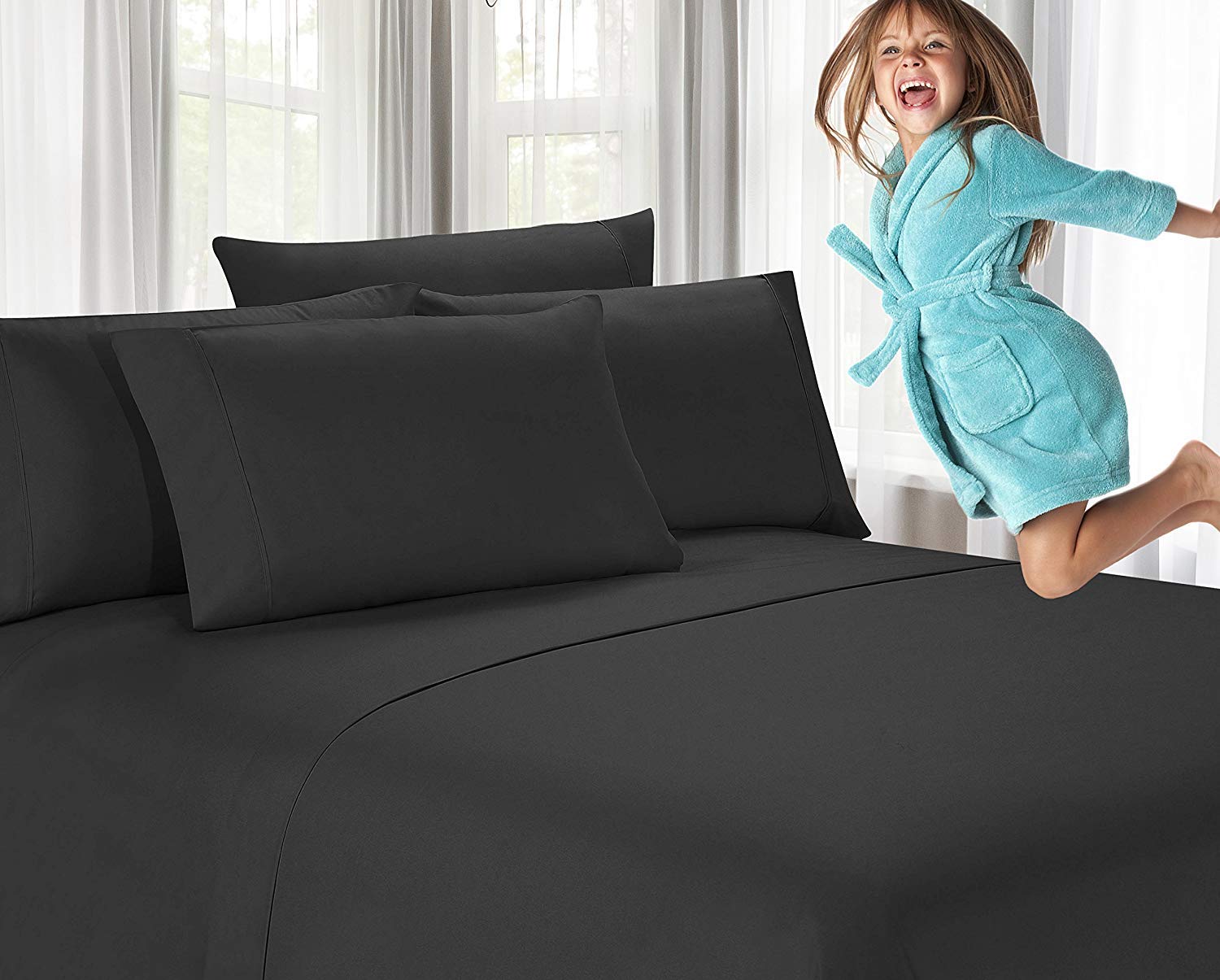 HASTHIP Bed Sheet Set for Queen with 102x90 in Flat Sheet and 21x32 in Pillowcases | Gray Grid Microfiber