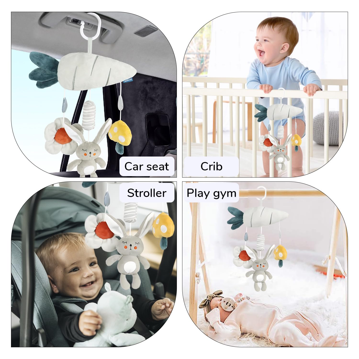 SNOWIE SOFT Rabbit Plush Baby Toy for Crib and Stroller with Squeaky Device | Low Saturation Soothing Colors for Newborns