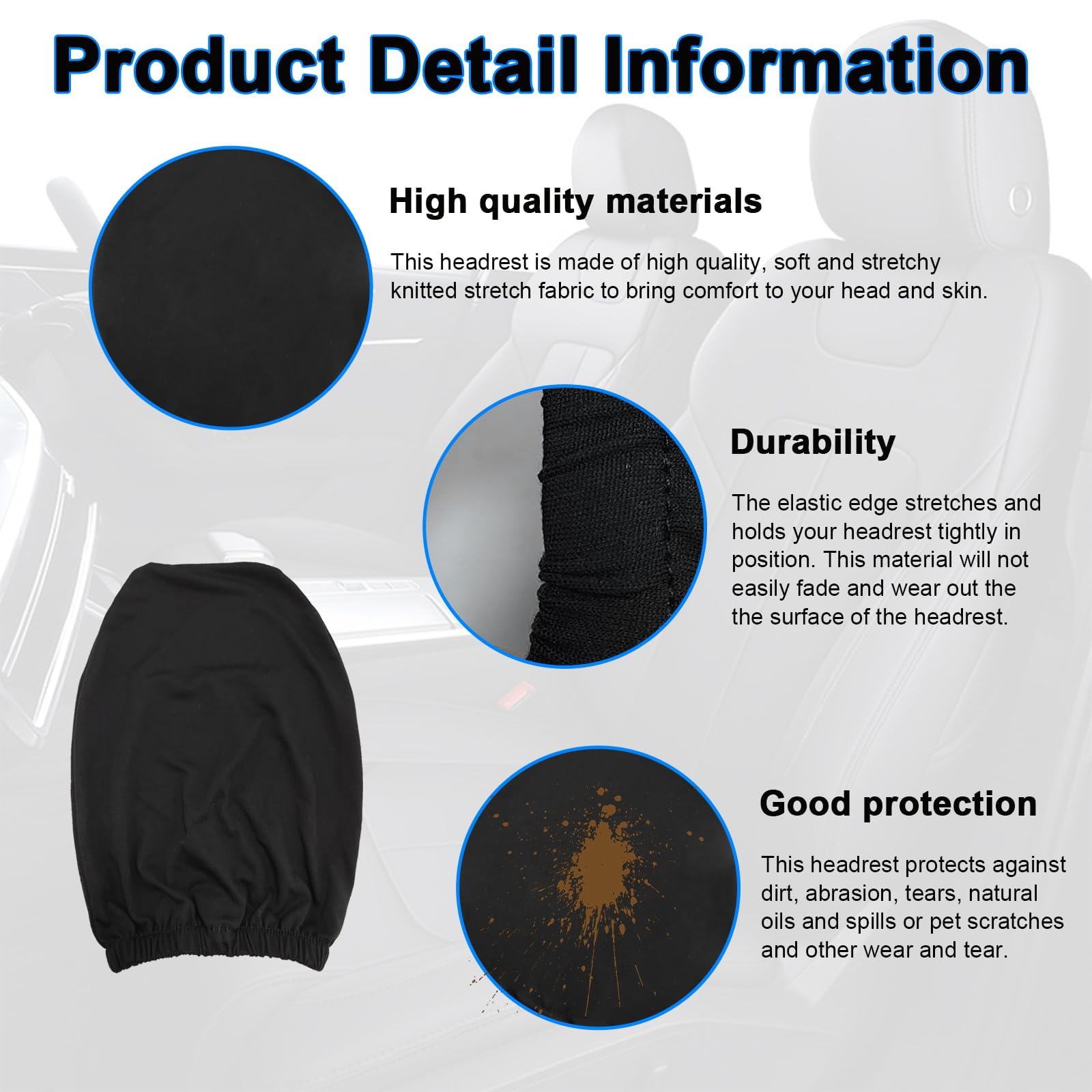 STHIRA Car Headrest Covers for Dustproof Protection featuring Stretchy Slip-on Fit 9 x 10.6 in | Minimalist Black Upholstery Accessory