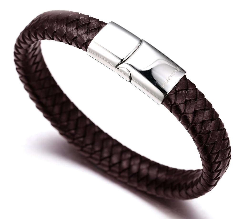 ZIBUYU® Braided Leather Bracelet for Men Classic Leather Hoop Bracelet Leather Bracelet with Alloy Clasp Fashion Piece Bracelet for Women Men 8.46