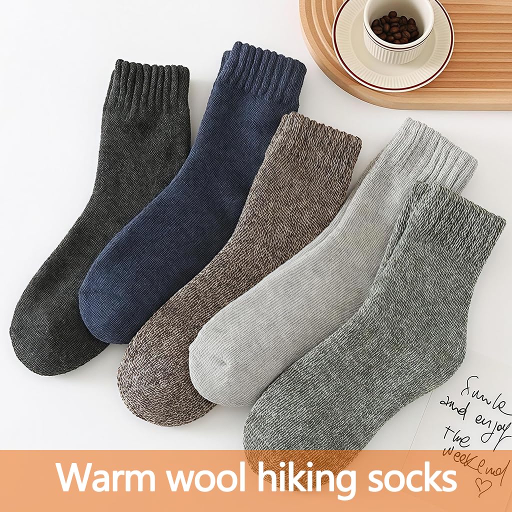 Zibuyu Mens Merino Wool Thermal Hiking Socks 5 Pairs with Cushion for Winter Use