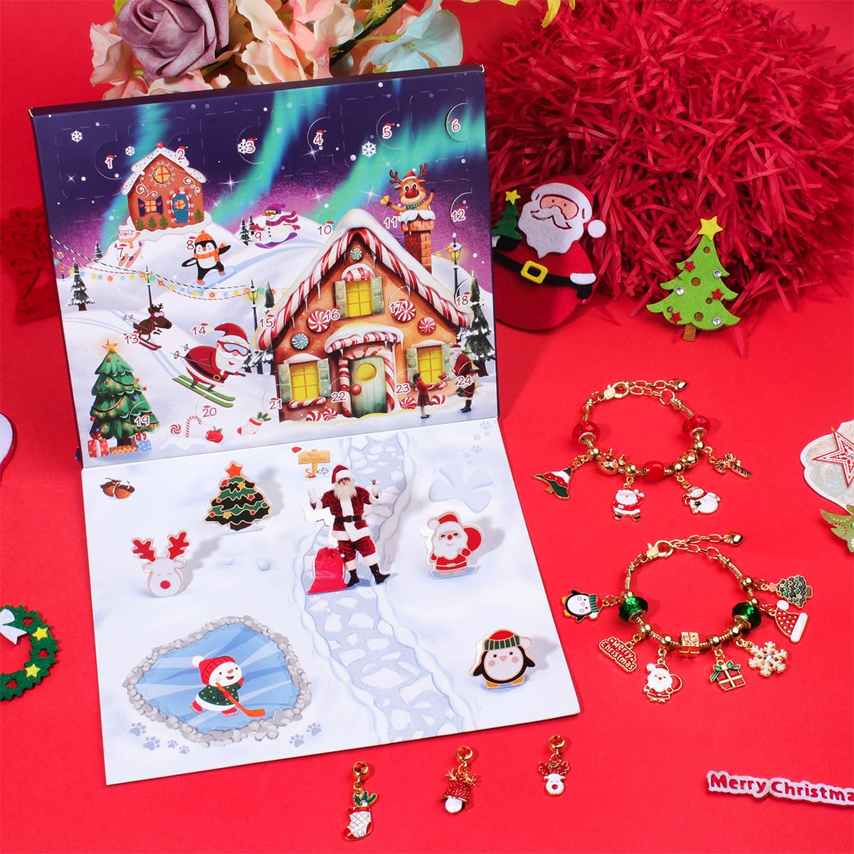 SANNIDHI Christmas Advent Calendar 2025 for Girls with 24 Grids and Gold Charms | DIY Bracelet Making Gift