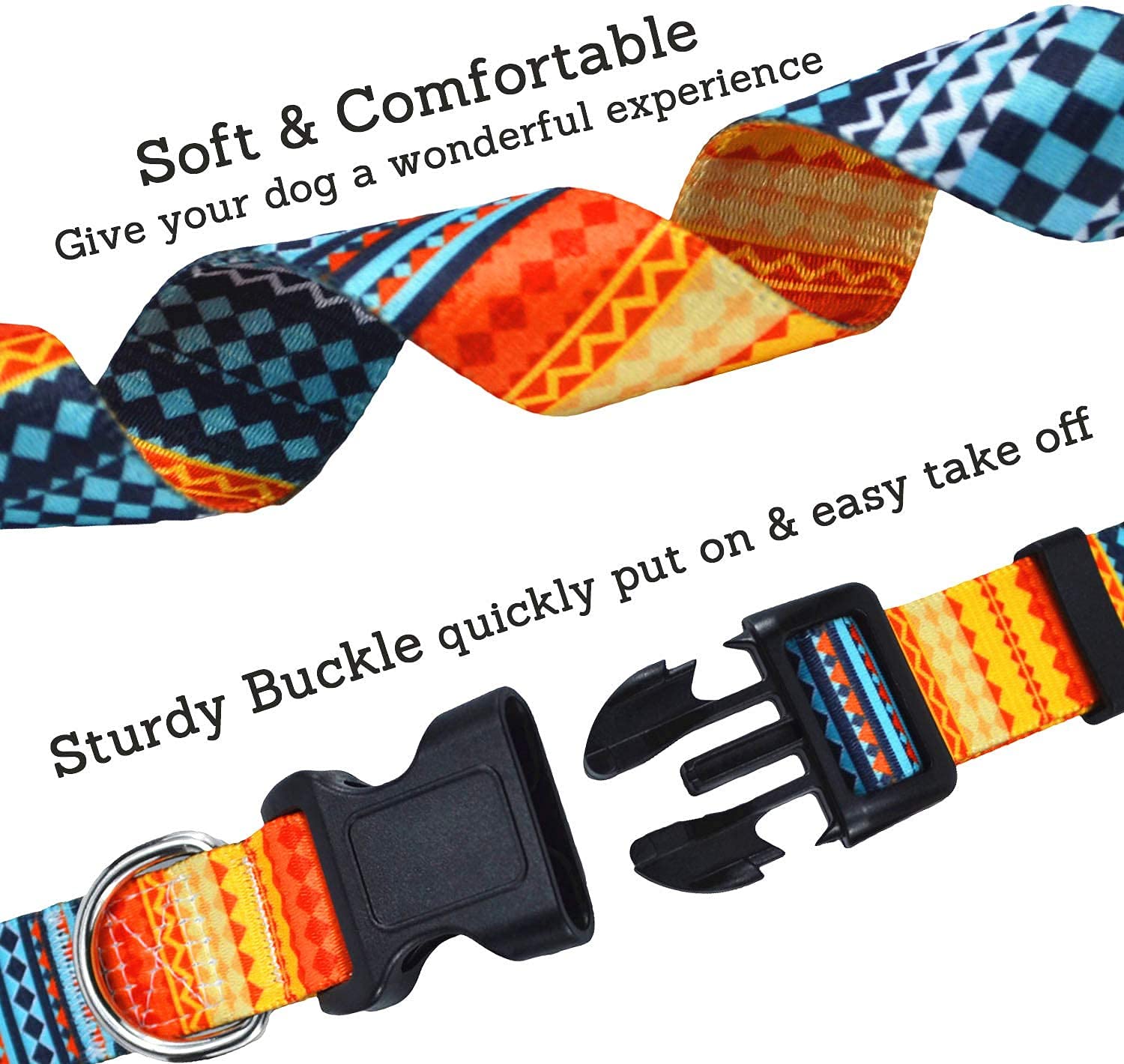 Qpets Dog Collar Adjustable 33–55 cm with Bohemia Pattern | 3PCS Nylon and Stainless Steel Set