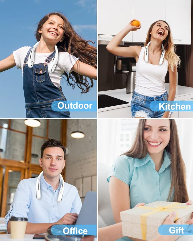 HASTHIP® Portable Neck Fan Bladeless, 4000mAh Hands-Free USB Rechargeable Fan with 3 Speeds Change & 360° Twist, Lightweight Silicone Neck Cooling Fan for Travel, Walking, Commuting, Indoor Use, White