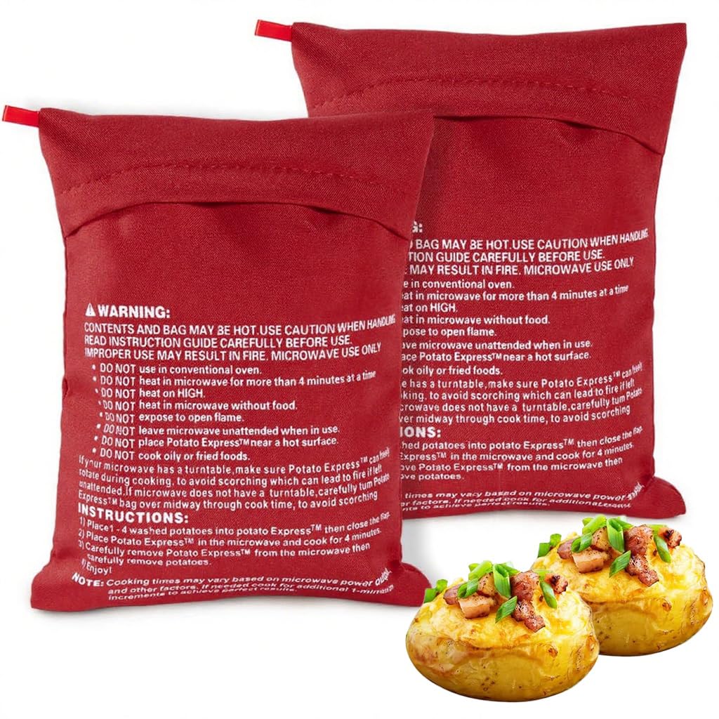 Supvox Microwave Potato Bags for 1 to 4 Potatoes featuring Reusable Steaming Pouches | Pack of 2