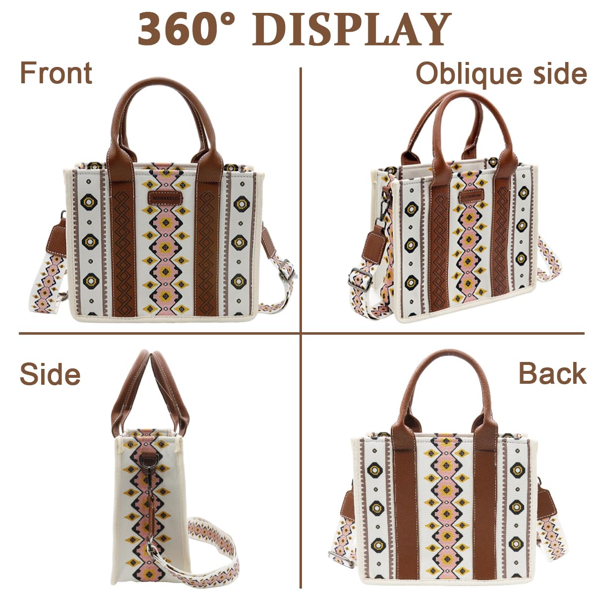 PALAY Tote Bag for Work and Travel with Detachable Shoulder Belt and 10.62x4.72x8.46 in Capacity | Boho Geometric Canvas Style