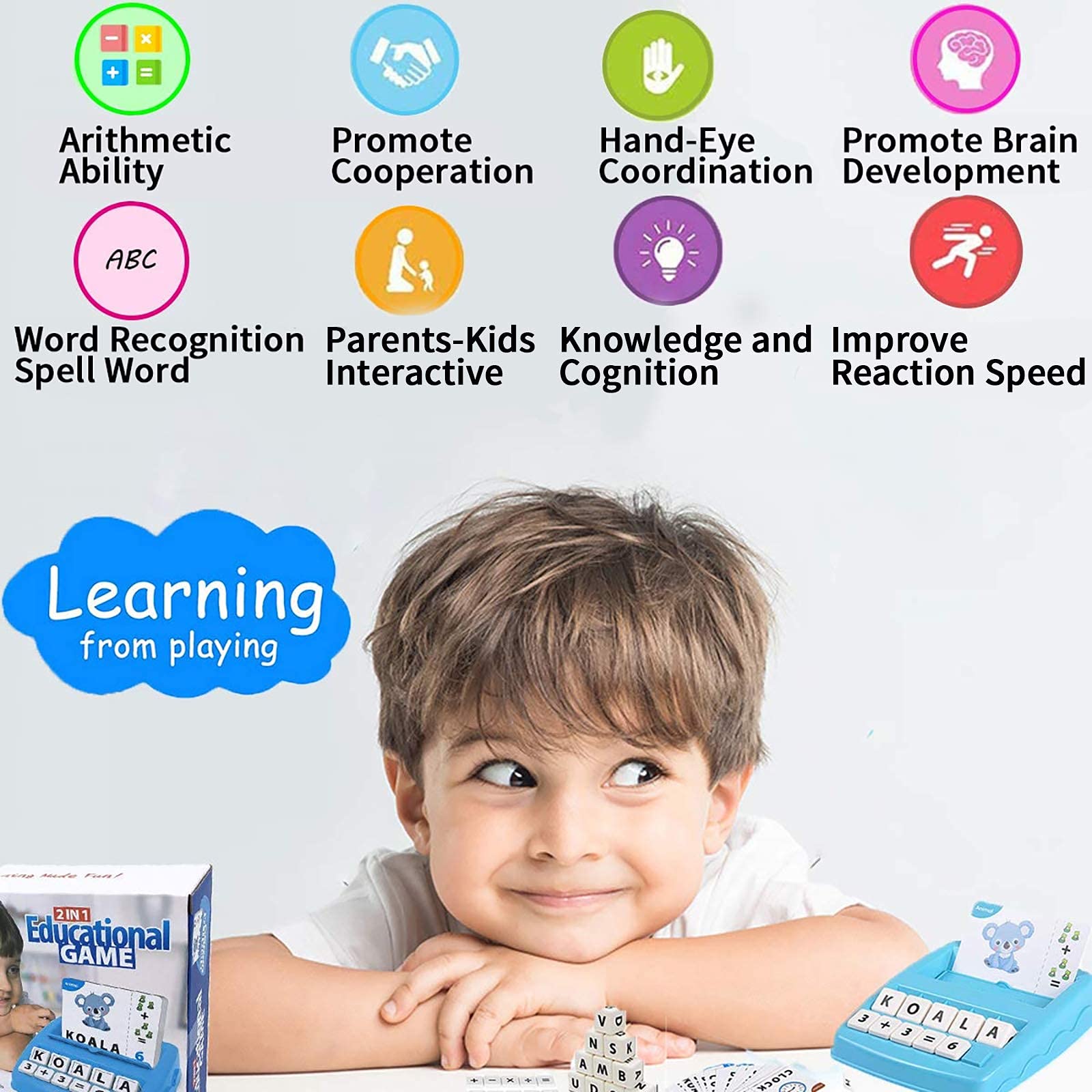 PATPAT® Spelling and Brain Games for Kids with Flash Cards,2 in 1 Matching Letter and Number Games for Boys and Girls Sight Words Recognition Kindergarten Teaching Tools Preschool 3-8 Years Old