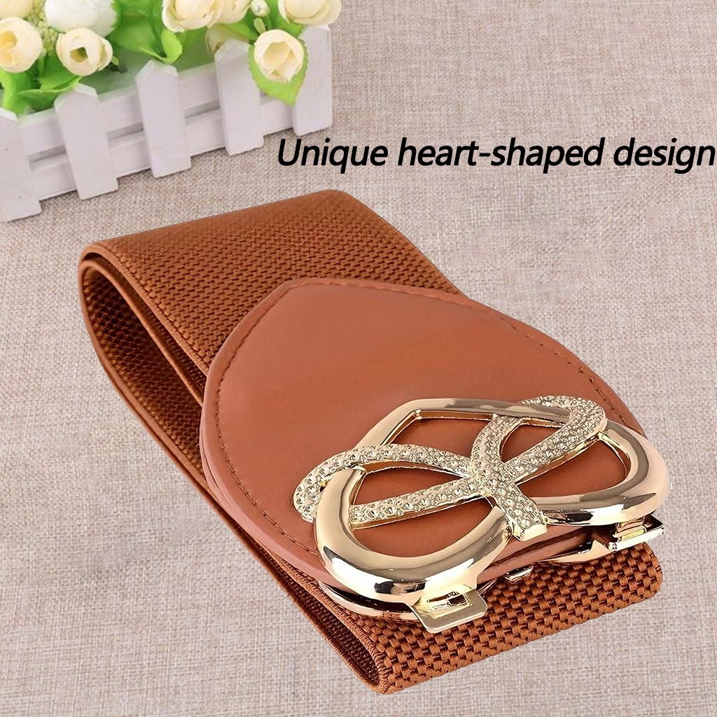 Zibuyu Heart Shaped Wide Elastic Waist Belt for Women with Interlocking Buckle and Faux Leather | Vintage Stretch Accessory for Dresses