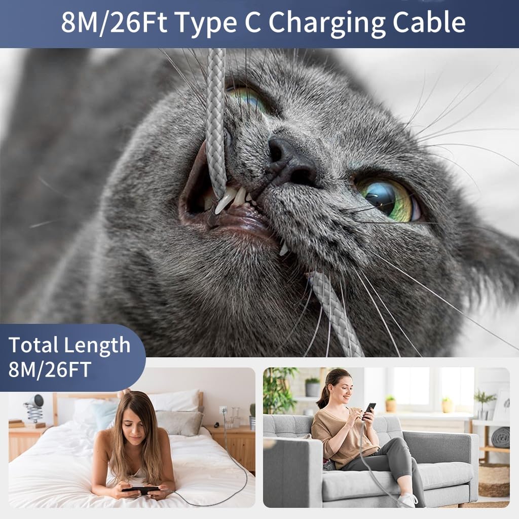 Verilux Type C Cable for Phone and Tablet featuring 8m 26ft length | 10W USB A to C Charger