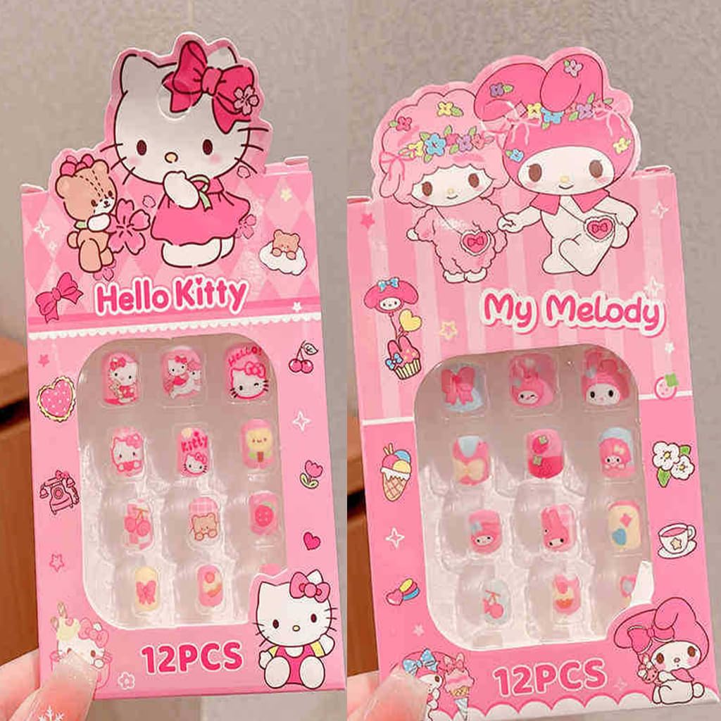 ZIBUYU Press on Nails Kit for Kids with Jelly Glue featuring 4 Cartoon Sets | Reusable DIY Manicure