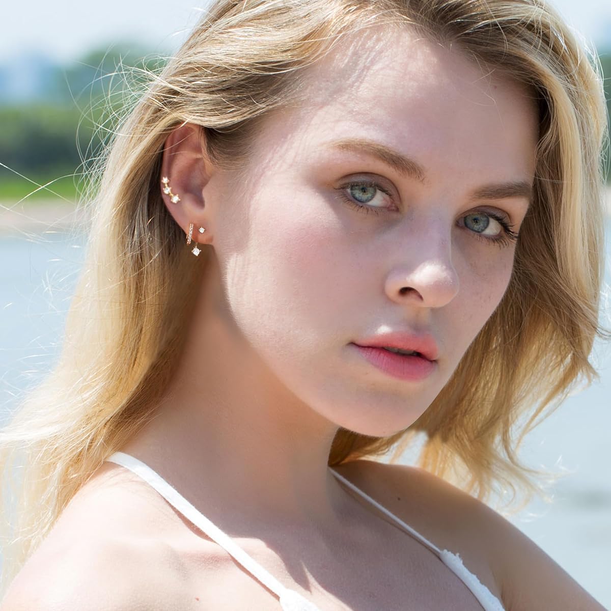 SANNIDHI Earrings Set for Women with 3 Pairs Gold Rhinestone Studs | Hypoallergenic Stainless Steel