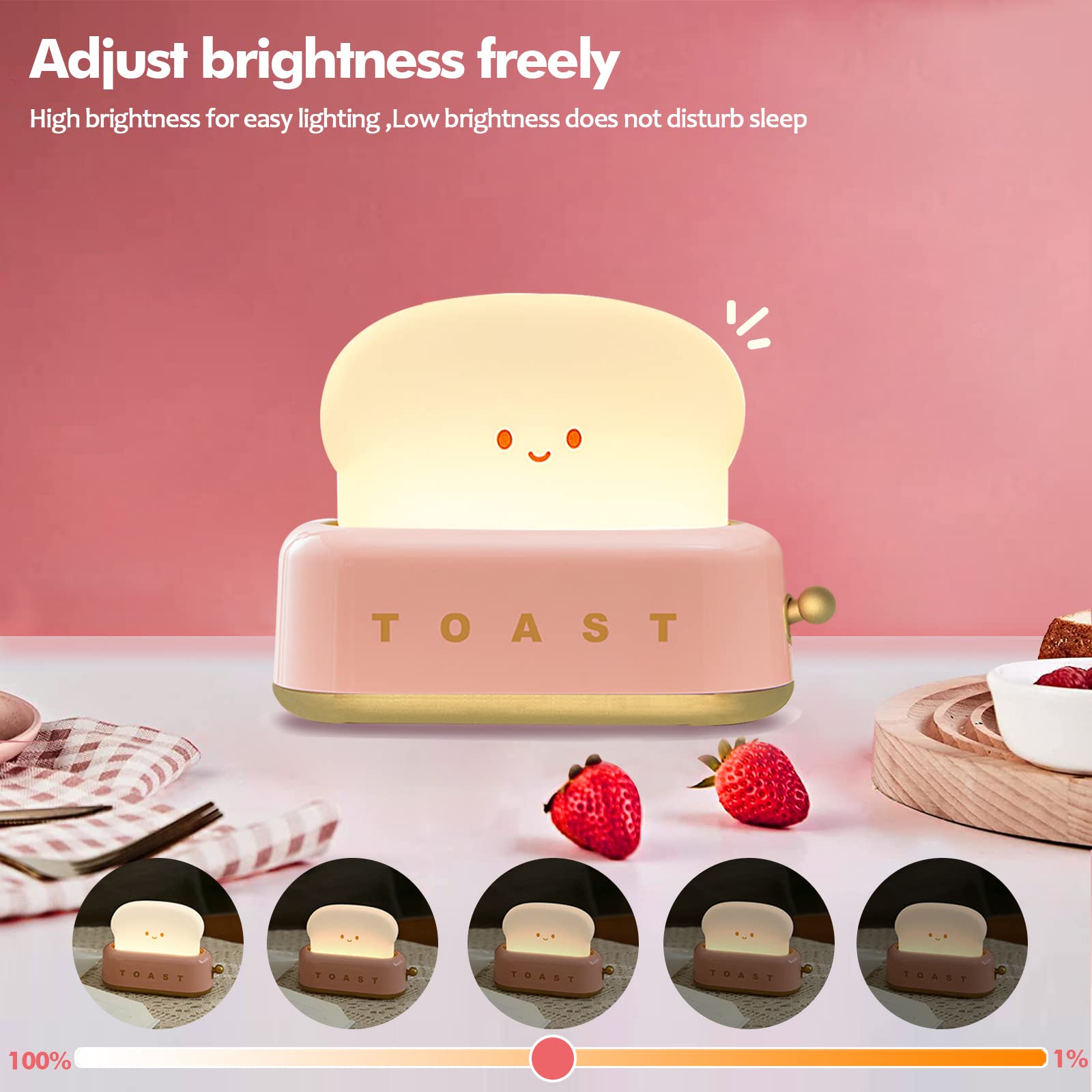 ELEPHANTBOAT Desk Lamp for Kids Room with 800mAh Rechargeable Battery and Auto-Off Timer | Cute Cartoon Toaster Night Light