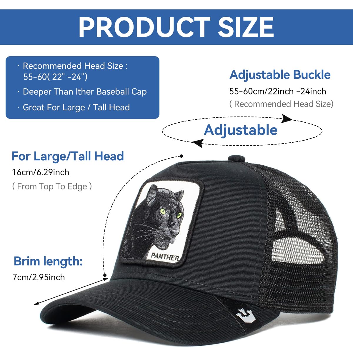 Zibuyu Men's Baseball Cap for Summer with Breathable Mesh and Panther Embroidery | Black Adjustable Sun Hat