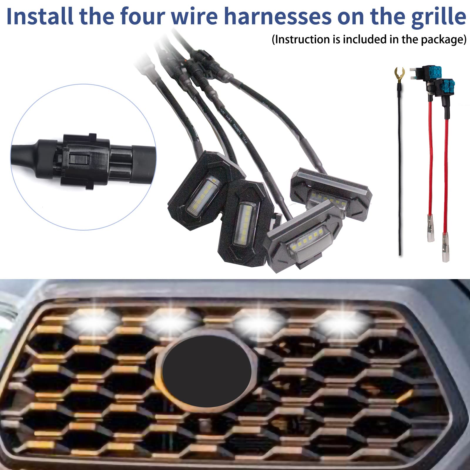 ZIBUYU Universal Car Grill Light for Tacoma featuring 4 Front LED Lamps and IP65 Waterproof Design