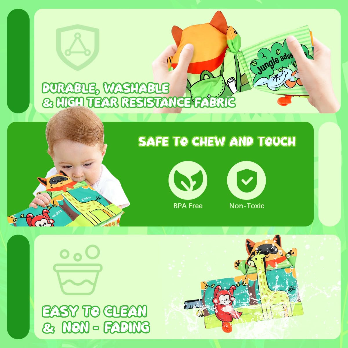 SNOWIE SOFT Hand Puppet Cloth Books for Babies featuring 3D Animal Design 3 PCS | BPA-Free