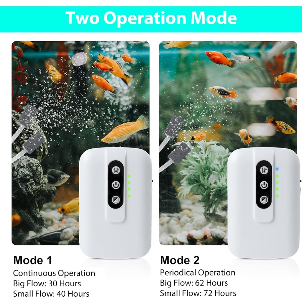 HASTHIP Aquarium Air Pump for Fish Tank featuring Dual Pipes and Air Stones 6L/min | USB Rechargeable