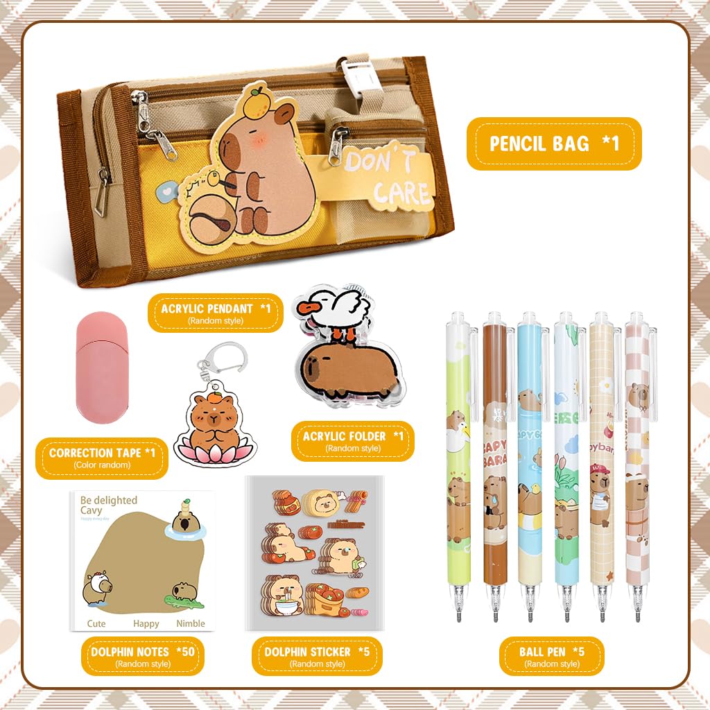 Climberty Capybara Stationery Set for Students with 128 pcs Cute Cartoon Supplies | Gift Idea