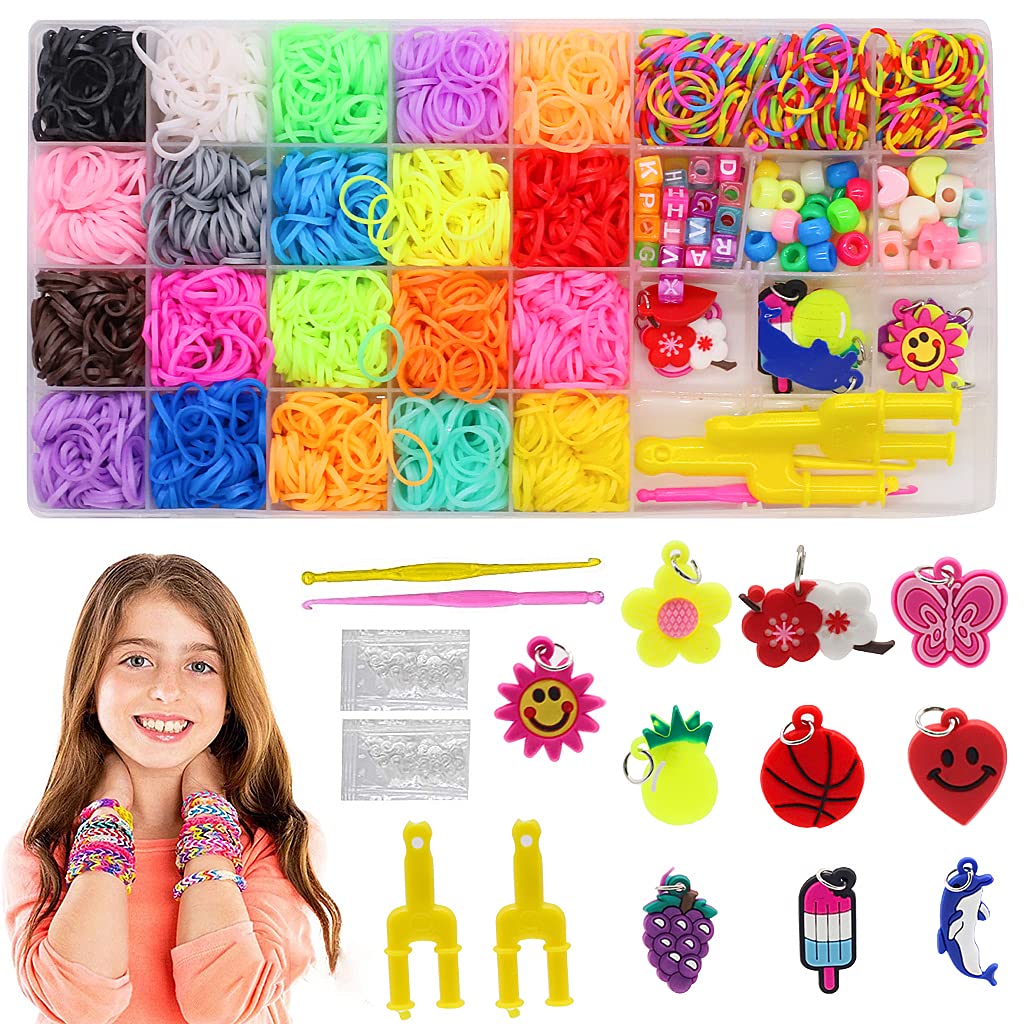 PATPAT® 1150+ 20 Color Loom Rubber Bands Set, ,Gift Rainbow Rubber Bands Bracelets Making Kit for Girls/Sisters Include Rubber Bands, Charms, Hooks, Beads, Crochet, Loom, Clips Accessories DIY Kit