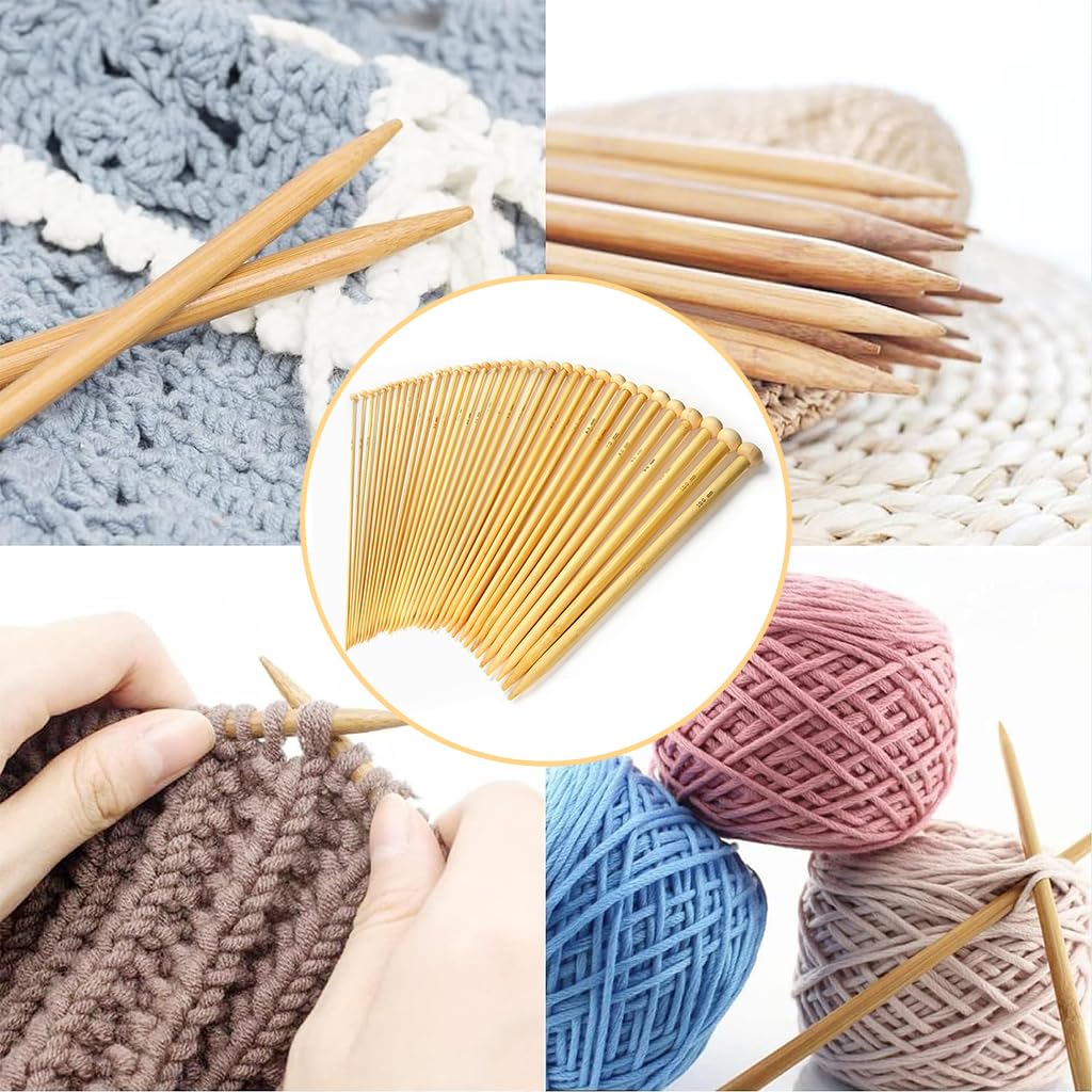 ELEPHANTBOAT Knitting Needles Set for DIY Projects with 36PCS 9in Bamboo Needles | 18 Sizes 2.0mm–10.0mm