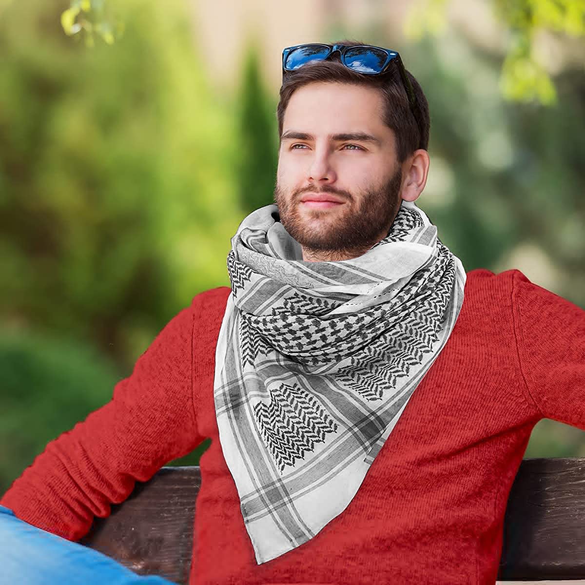 GUSTAVE Head Scarf for Men with 55 in Square Design featuring Jacquard Weave | Polyester Keffiyeh Shawl