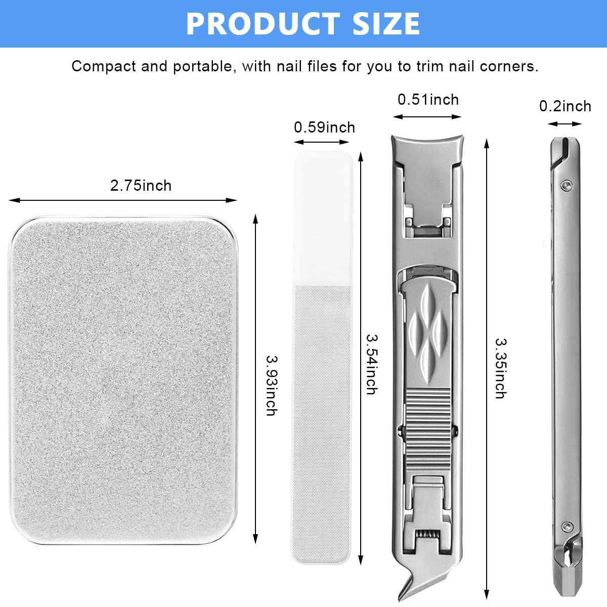 MAYCREATE® Dual Head Nail Cutter For Men Stainless Steel Nail Clipper for Thick Nail Toenail Wide Open with Safety Lock Travel Nail Clipper File Set with Storage Case