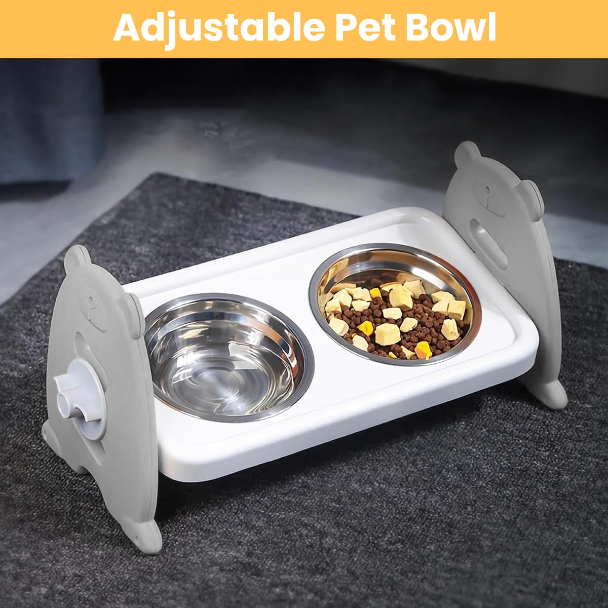 Qpets Dog Food Bowl for Dogs and Cats with Adjustable Height and Detachable Stainless Steel Design