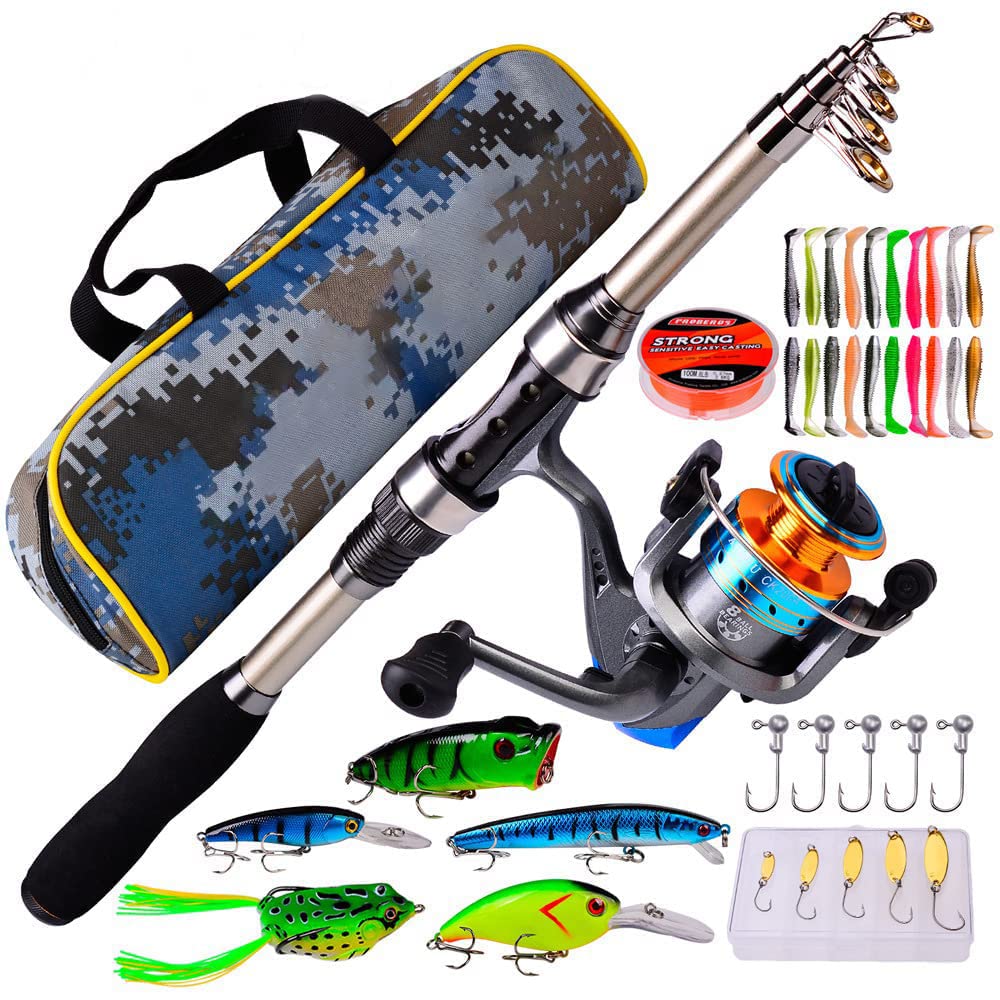 Proberos® 1.8M/7Feet Portable Fishing Rod with Reel Complete Set, Carbon Fiber Telescopic Spinning Fishing Rod Bait Kit Lifelike Artificial Hooks Fishing Lure, Fishing Rod and Reel Full Set