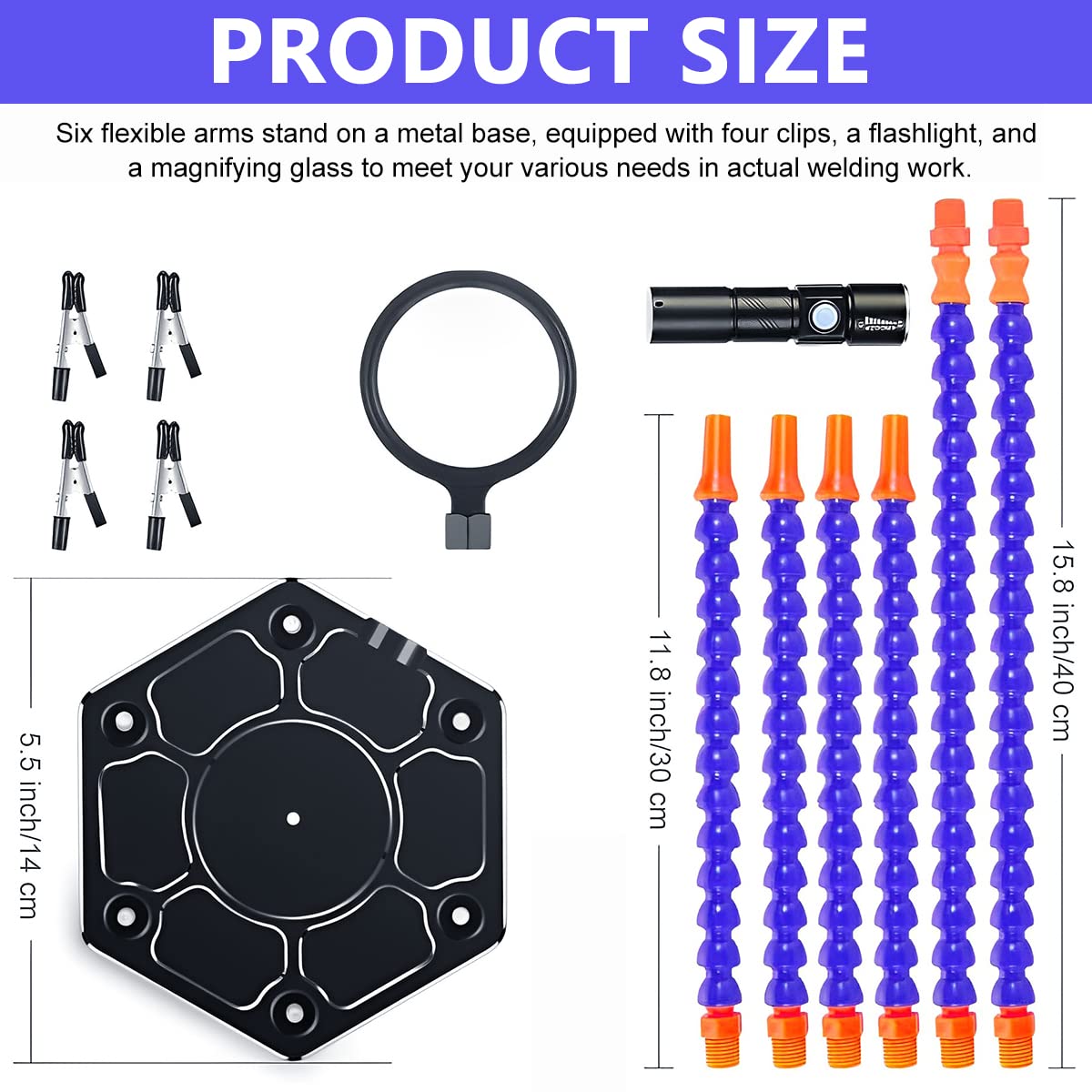 Serplex Helping Hand Soldering Vise for Assembly and Repair with 6 Flexible Arms & LED Magnifying Light