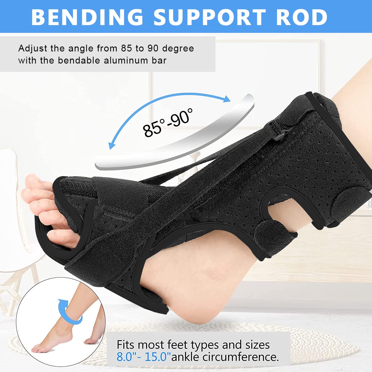 HANNEA Plantar Fasciitis Splint for Day and Night Pain Relief with 70°–90° Flexible Alloy Support | Includes 2 Arch Pads and Massage Ball