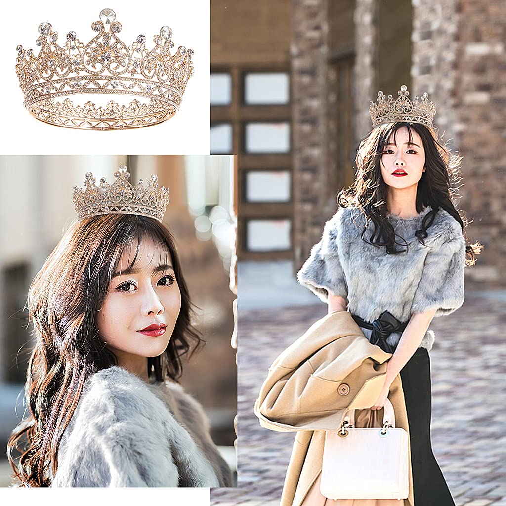 SANNIDHI Crystal Crown for Women with Rose Gold Rhinestones for Weddings and Proms