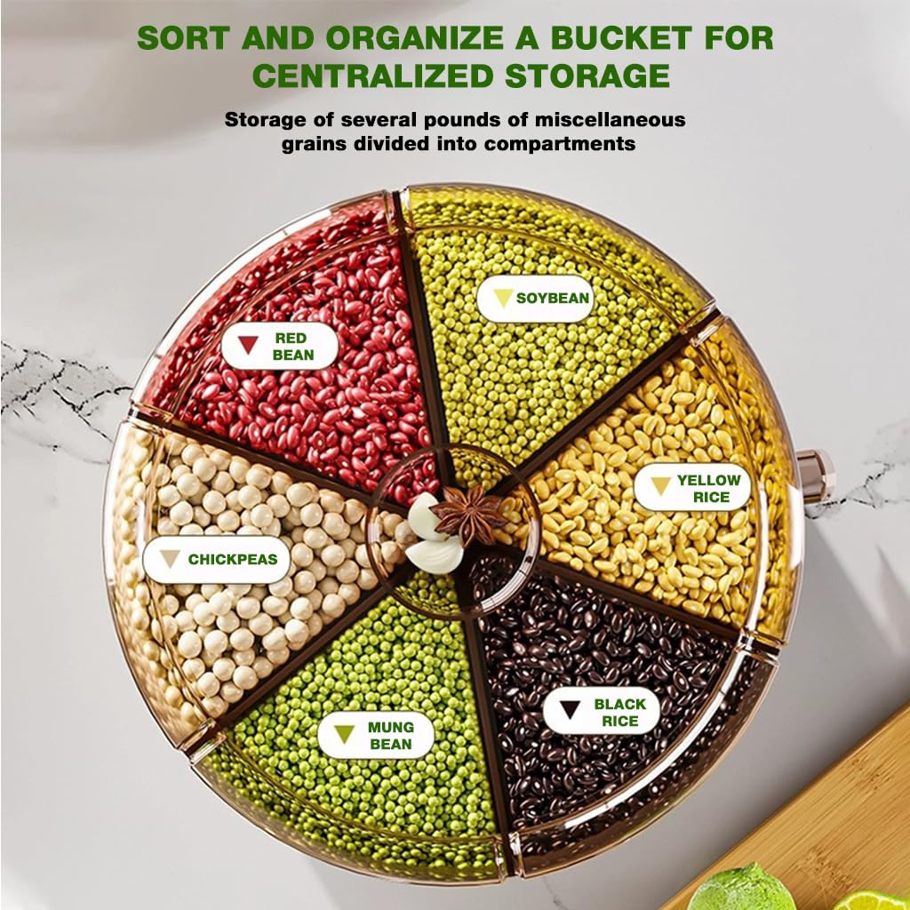 Supvox Cereal Dispenser for Kitchen with 6-in-1 Compartments and 24lbs Rice Storage | Moisture-Proof Rotatable Design