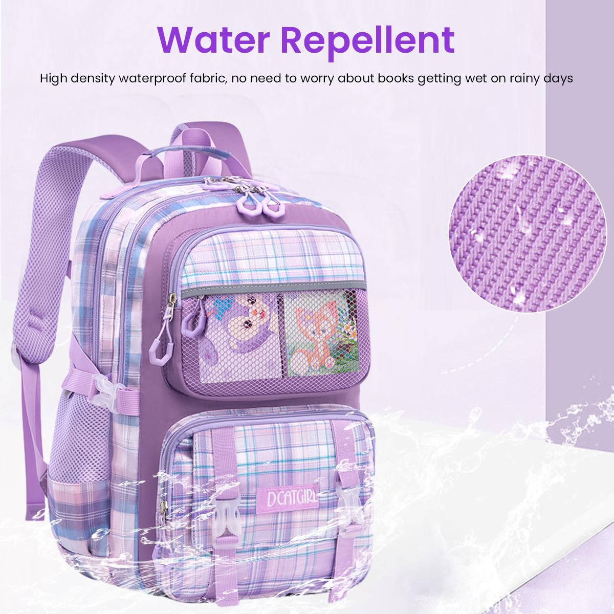 PALAY School Backpack for Girls with 28×17×41cm Multi Layer Design and Ergonomic Back | Oxford Cloth Purple Set