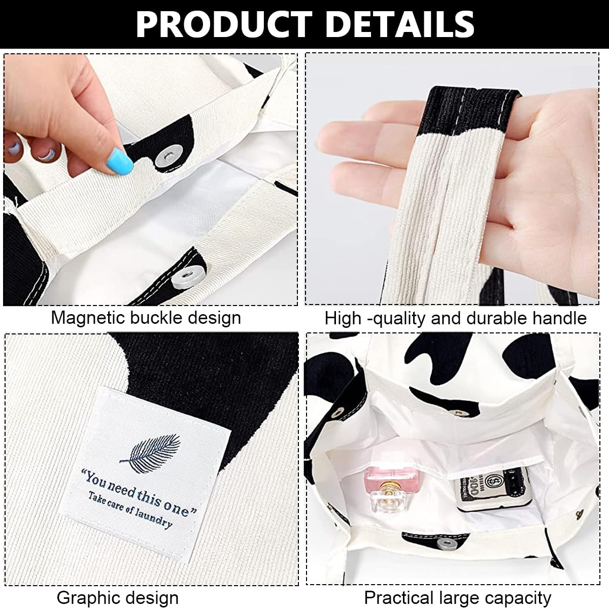 PALAY Tote Bags for Women for School Work and Shopping with Corduroy Material Beige & Green