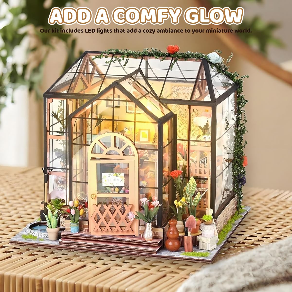 PATPAT DIY Miniature House Kit for Adults featuring LED Light and 7.87x7.87x7.08 in Design | Lovely Wooden Dollhouse Craft