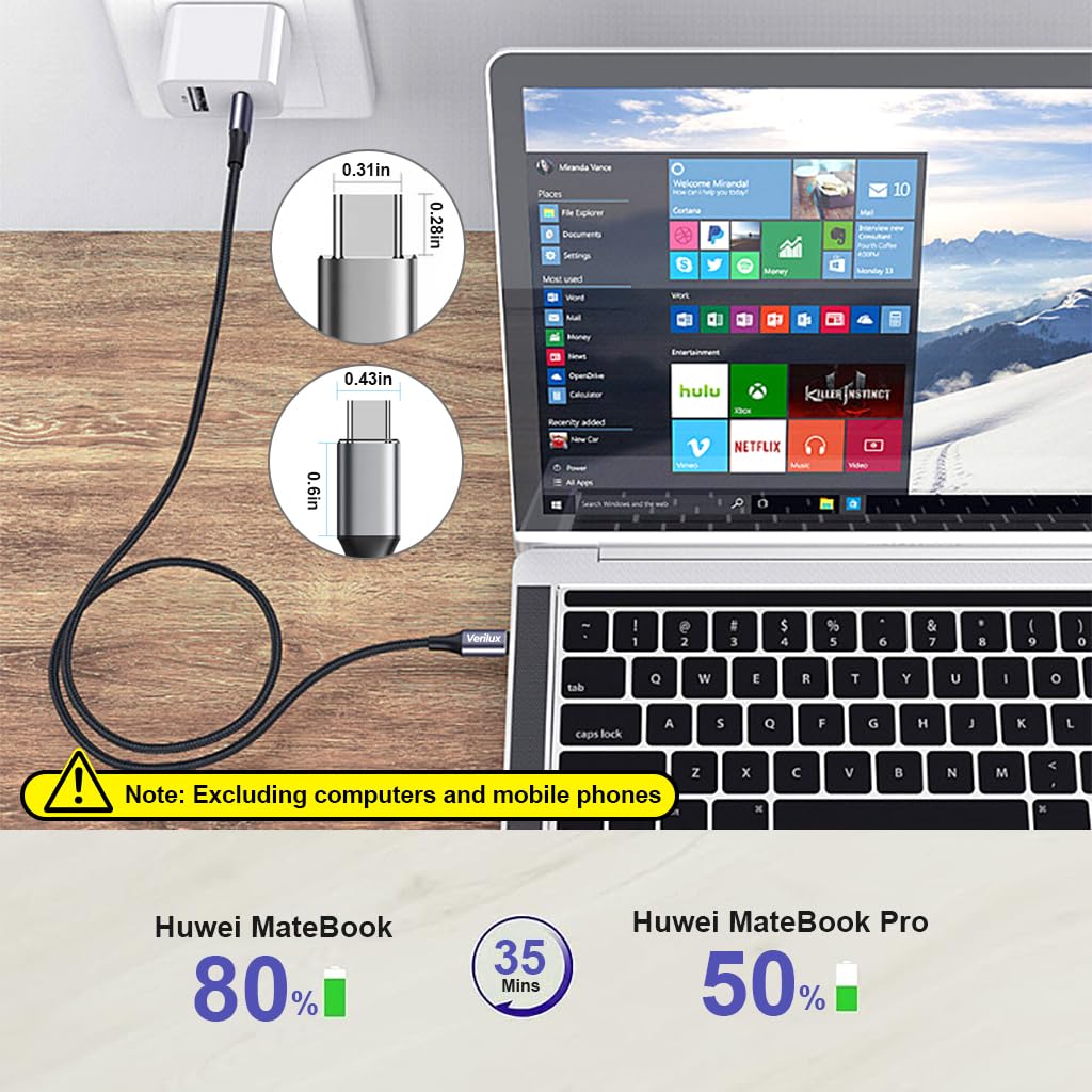 Verilux Type C to Type C Cable for Fast Charging with 6.6ft Length | Nylon Braided 100W