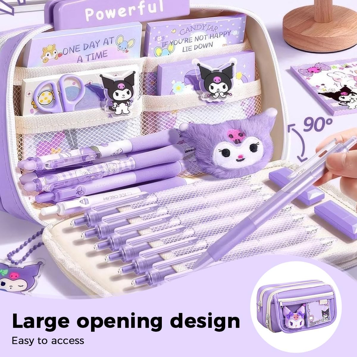 Zibuyu Kuromi Transparent Pencil Case Set for School with 20 Stickers and PET Pouch | Cute Gift for Girls