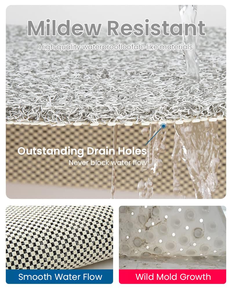 Supvox Shower Mat for Tub and Bathroom featuring Drain Holes and Quick Dry 23.6 x 23.6 in PVC Loofah | Safe Non Slip Bath Mat